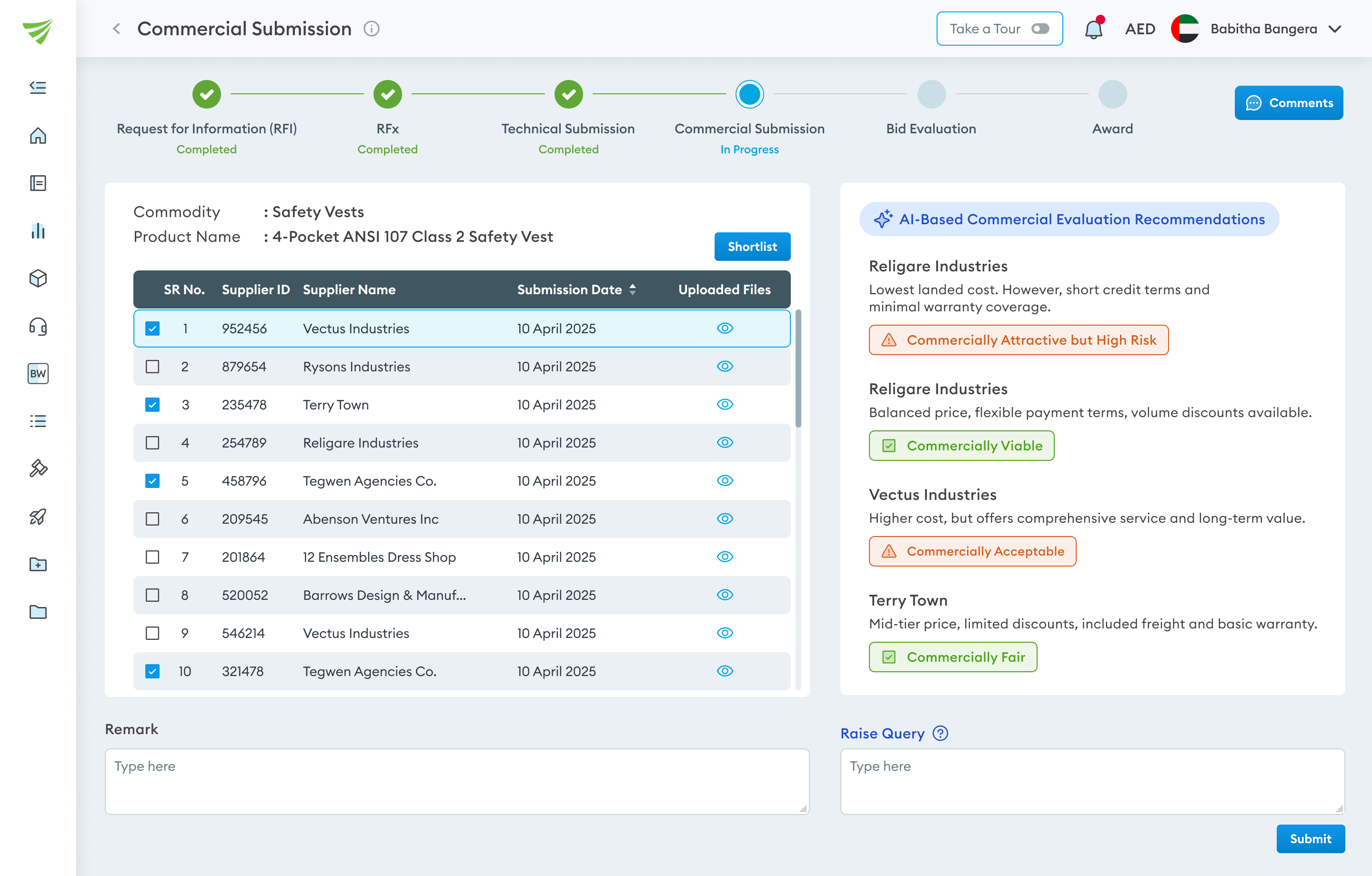 screenshot of ewiz procure